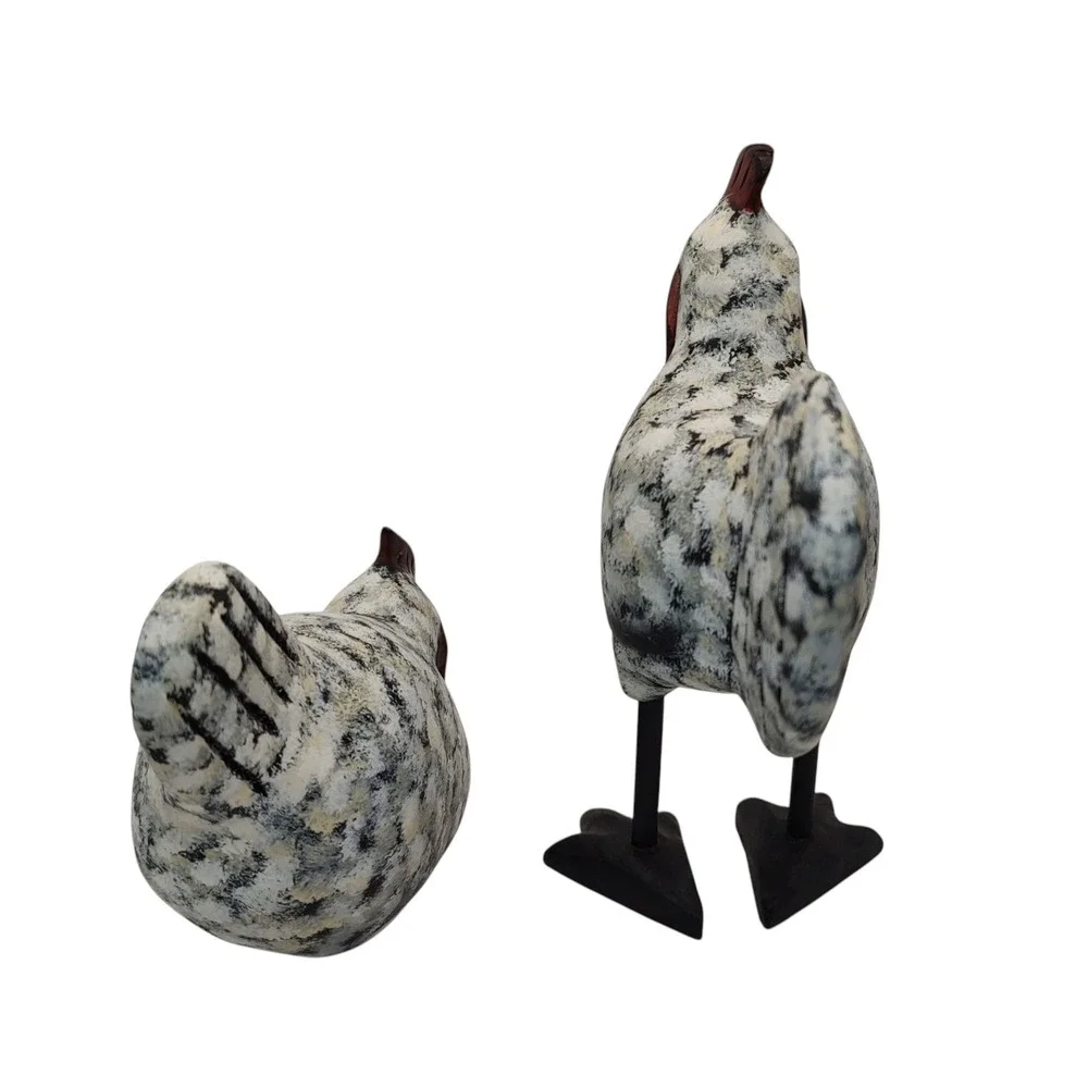 Vintage Handmade Chicken and Rooster Wooden Signed‎ Decorative Set of Two 2000